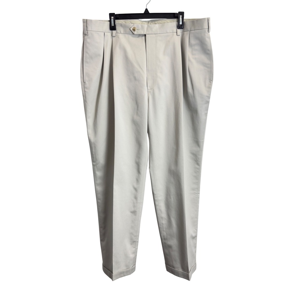 Jos. A. Bank Traveler's Pleated Chino Pants Mens 42x30 Stone Khaki Cotton‎ Twill